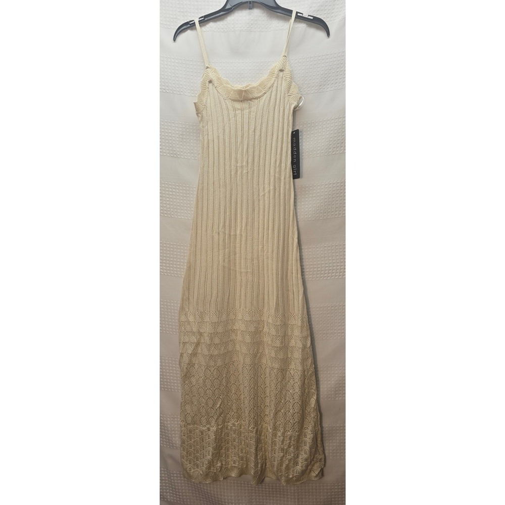 Madden Girl Cream Crochet Scallop Hem Spaghetti Strap Maxi Dress XS 7321